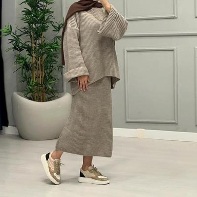 2025 Spring Women's Fashion: Loose Wide Sleeve Sweater & Midi Skirt Set