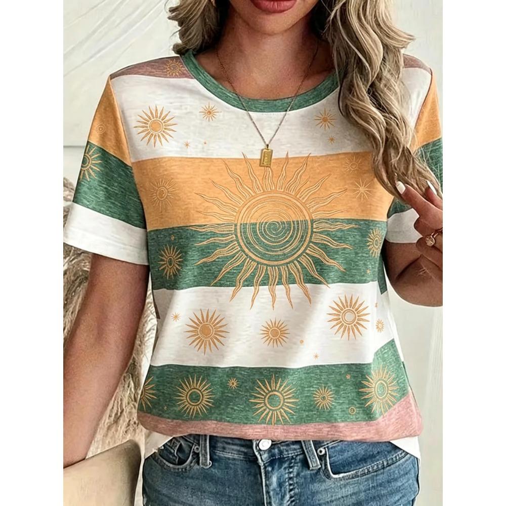 Women's Multicolor Polka Dot Print Round Neck T-Shirt, Short Sleeve Casual Tops, White Daily Wear for Spring Summer