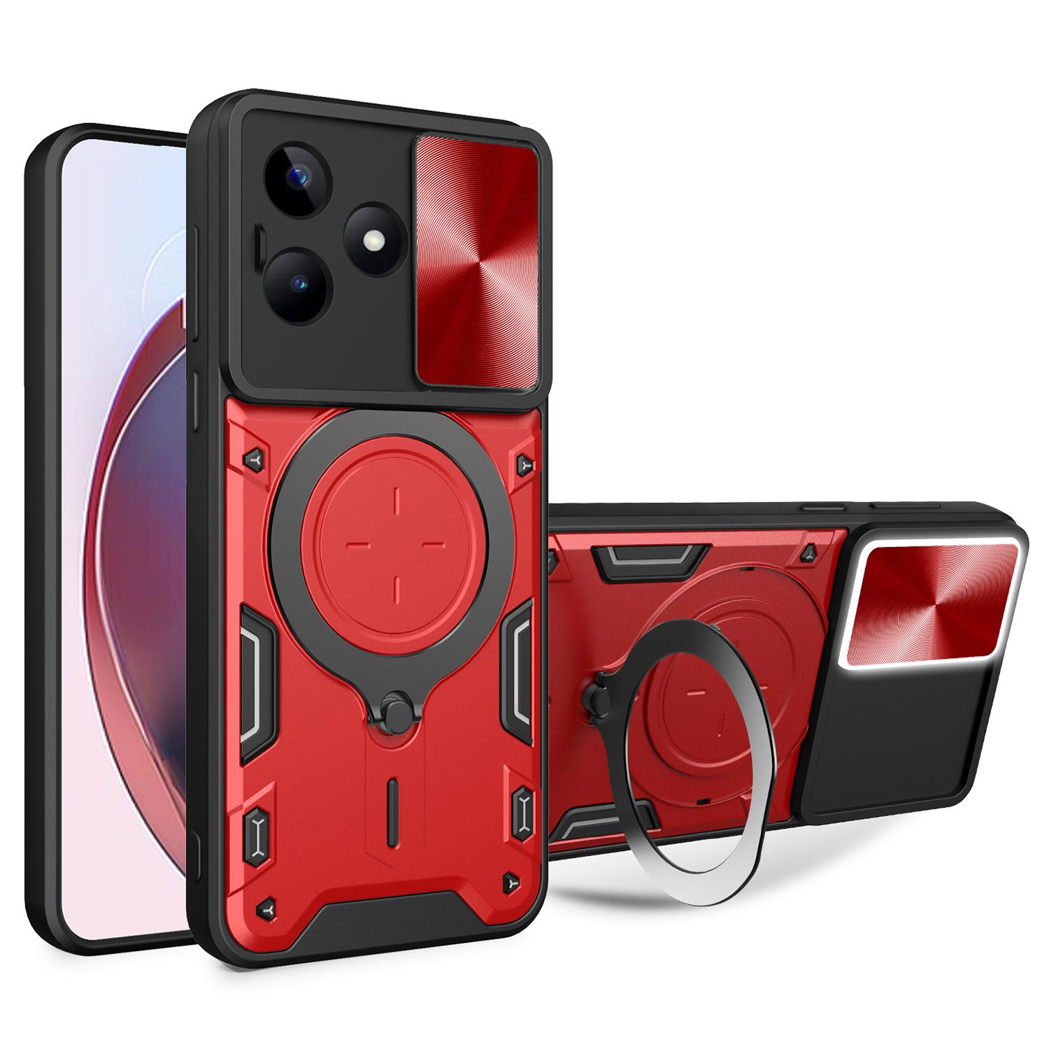 

For Realme C53 (Global)/C53 (India)/C51 Slide Camera Shield Phone Case Rotating Kickstand PC+TPU Back Cover Red