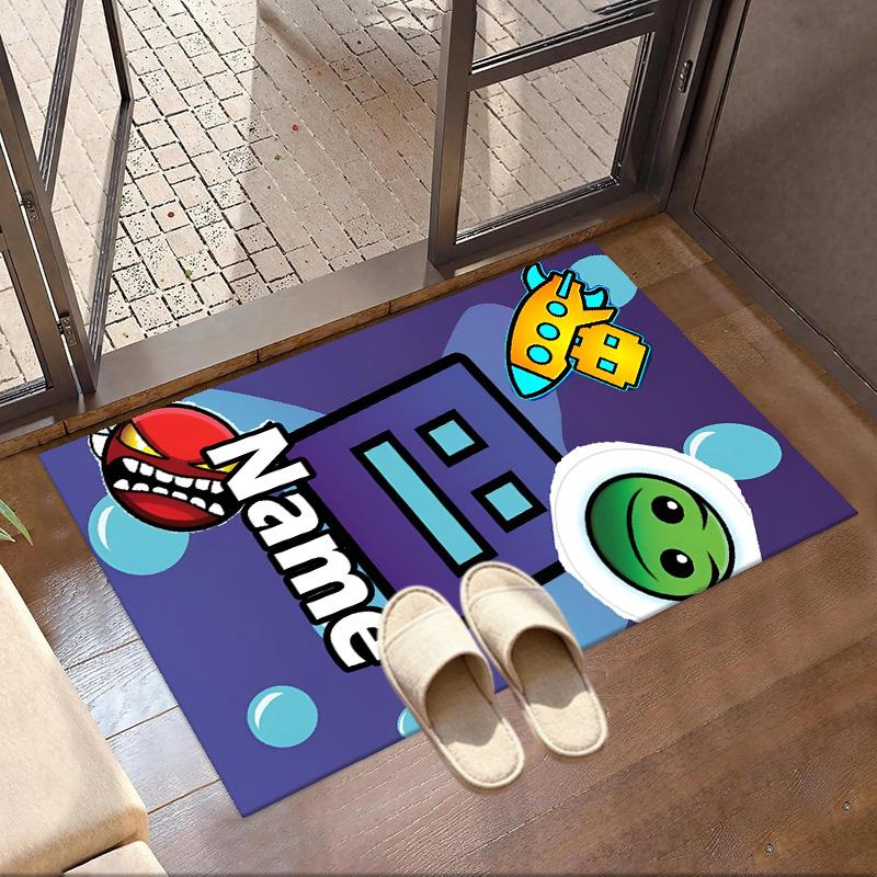 Custom Name Personalized Geometry Dash Print Carpet, Versatile Home Decor Rug, for Playroom, Apartment, Balcony, Entryway, Hallway Gift