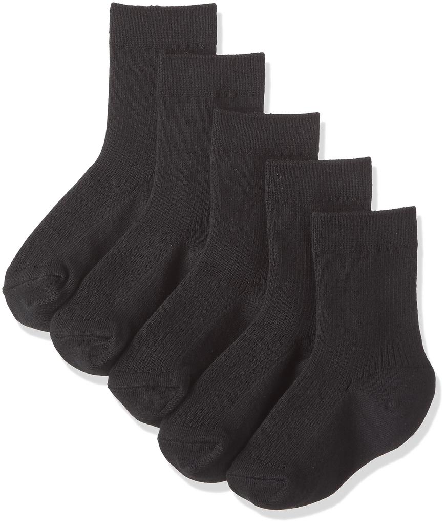 Fukusuke School Socks Size 22 (Crew Length), Antibacterial, Odor-Resistant, Moisture-Wicking, Quick-Drying, 5-Pair Set, Girls, Black, (22-24cm)