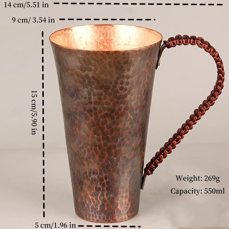 

Vintage Pure Copper Cup,With lid Weave Handle Thickened Breakfast Cup,Handcrafted Tea Tumbler Drinkware Tableware Coffee Mug 100-550ml