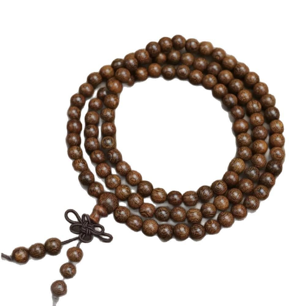 Golden Sandalwood Buddhist Prayer Bracelet: 108 Green Sandalwood Beads