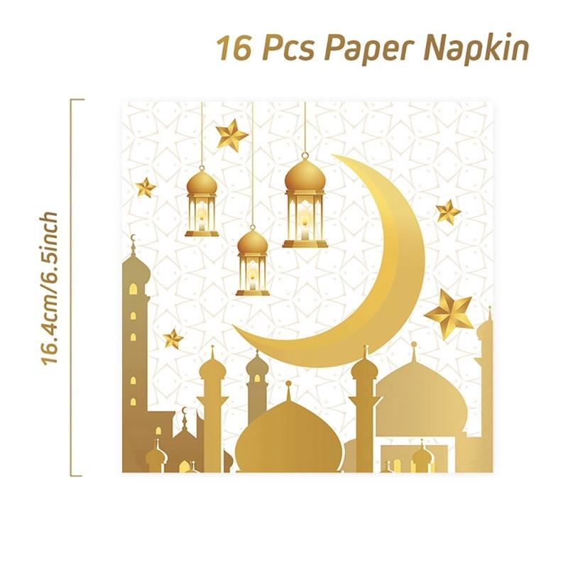 Elegant Disposable Dinnerware Set for 8 Guests Plates Cups and Napkins for Muslims Eid Festival Festive Celebration