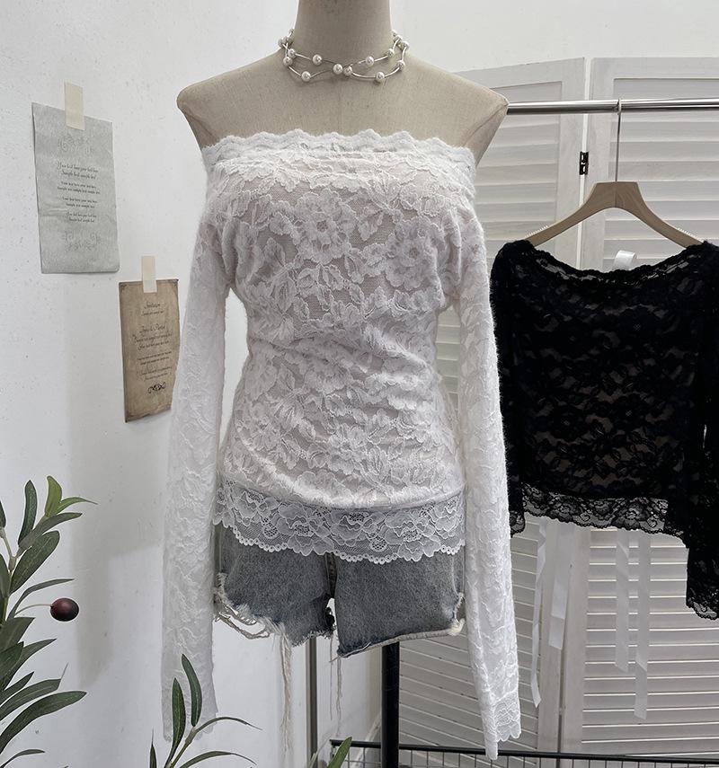 Velvet Lace Colorblock Bow Slim Fit One-Shoulder Top with Chest Pads and Open Back One Size белый
