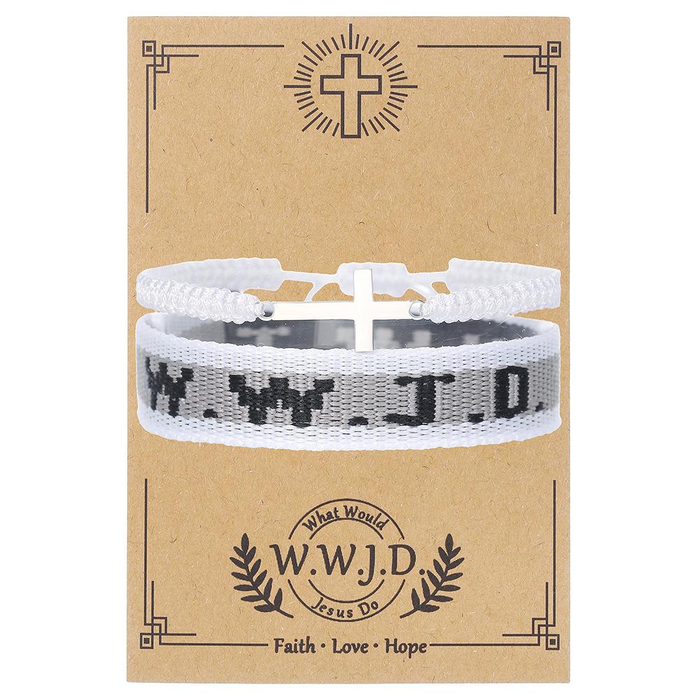 Unisex Sportarmband Wwjd Handgelenkband Weben Jacquard Handseil Armband Zopf Kreuz Dekoration Alphabet 2 Stück Hohe Qualität