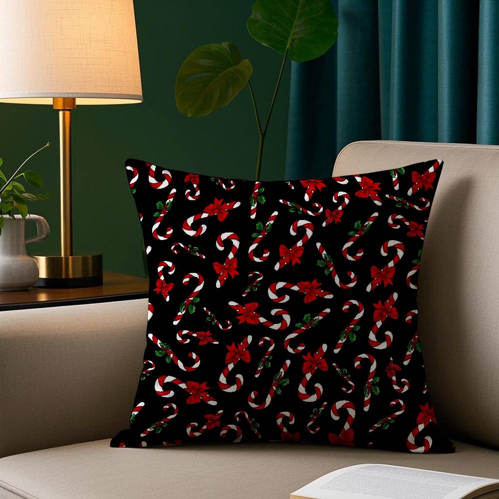 

Christmas Candy Pattern Pillow Case Plush Fabric Soft Pillowcase Double Sided Print Sofa Cushion Cover Throw 12x12Inch