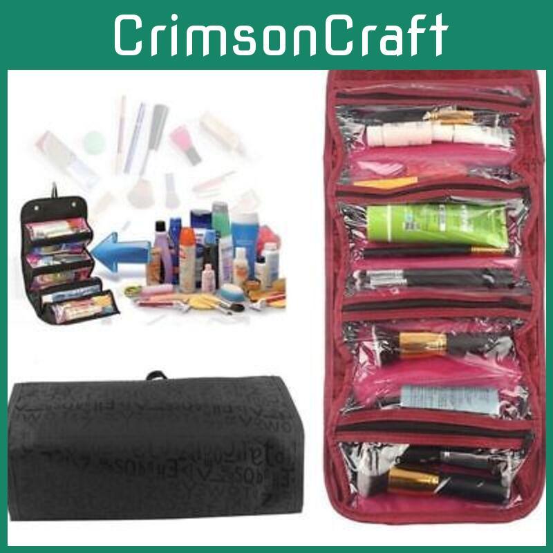 Roll N Go Cosmetic Bag Black/red Non-woven Fabric Travel Buddy For Cosmetics And Toiletries