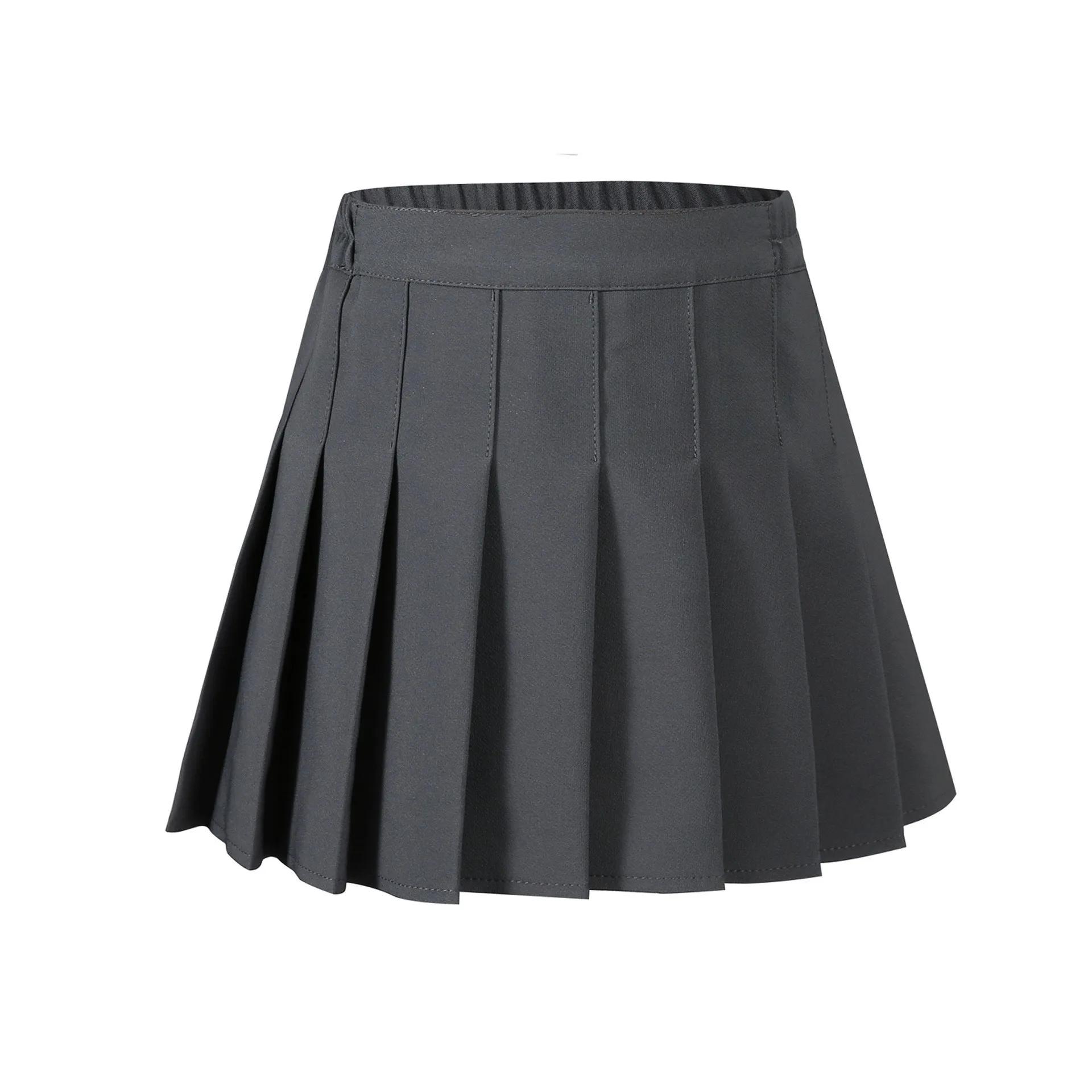 

Летняя детская плиссированная юбка, однотонная повседневная универсальная короткая юбка для школьниц, повседневная модная юбка трапециевидной формы для танцевальных выступлений для подростков 160cm темно серый