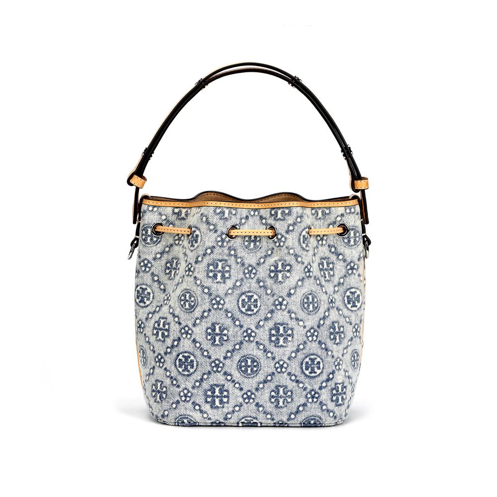 Tory Burch T Monogram Logo Print Fabric Bucket Bag Women Bags Powder-Blue 167762-400