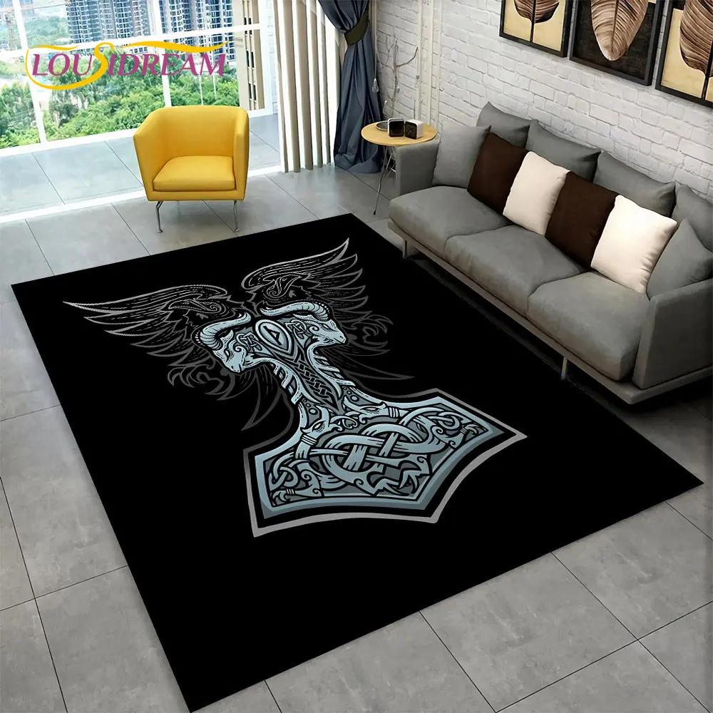 Viking Norse Mythology God Loki Rune Area Rug,Carpet Rug for Living Room Bedroom Sofa Doormat Kitchen Decor,Non-slip Floor Mat