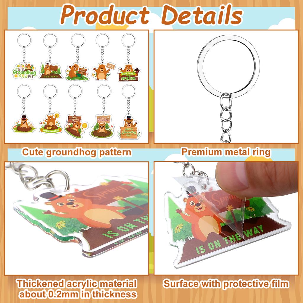60 Pack Groundhog Day Gifts Acrylic Keychains Bulk Happy Groundhog Day Accessories 10 Design Funny Cute Animal Keychain For Wome
