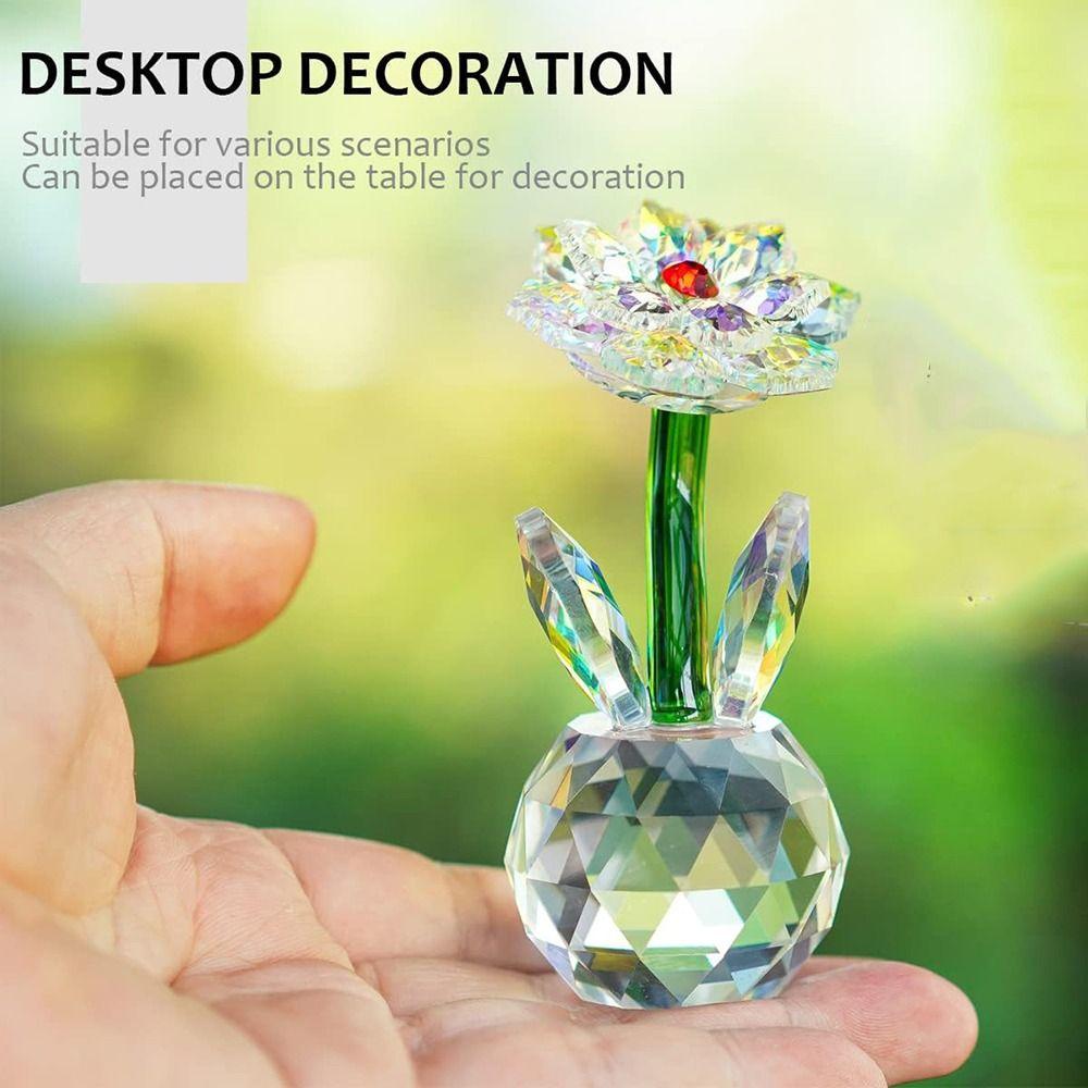 Handmade Crystal Flower Figurine Reflect Glass Flower Statue Crystal Sunflower Collectible  Women