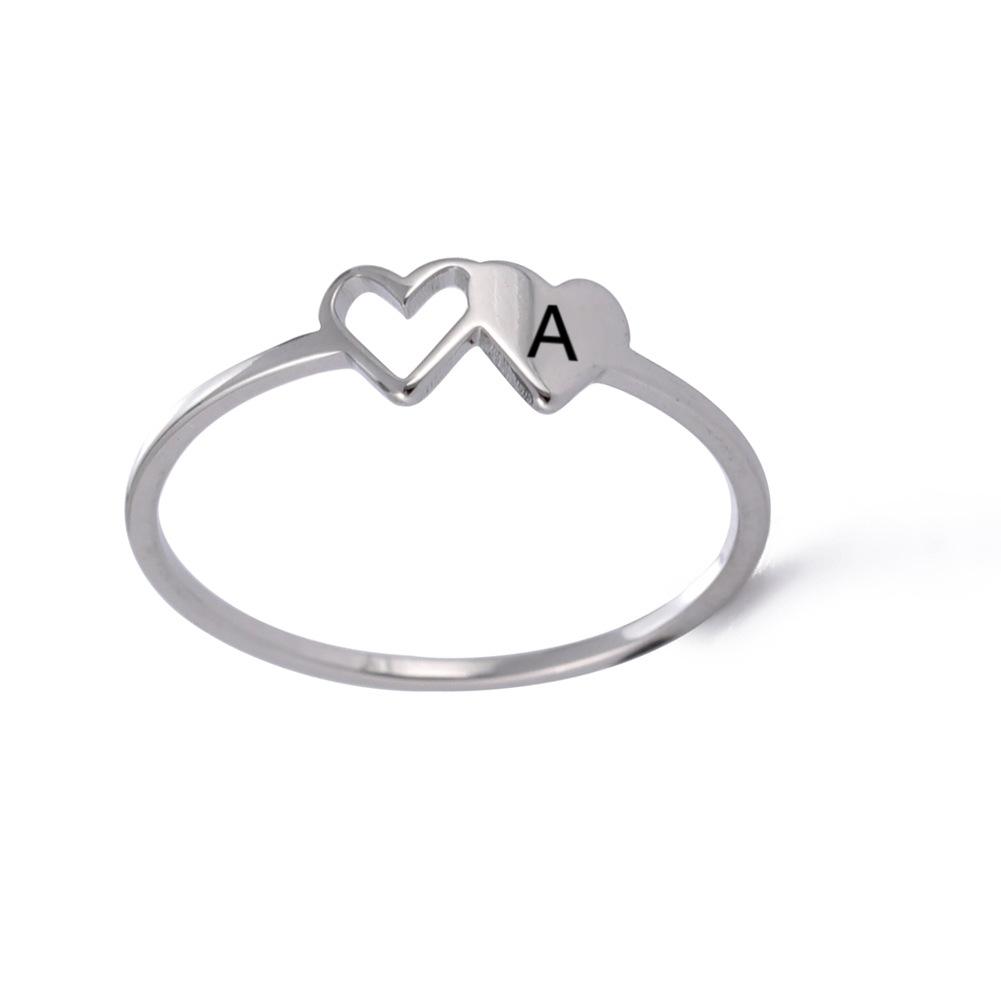 Fashion Stainless Steel A-Z 26 Letters Rings Double Heart Hollow Women Ring For Women Charm Wedding Finger Jewelry Gift