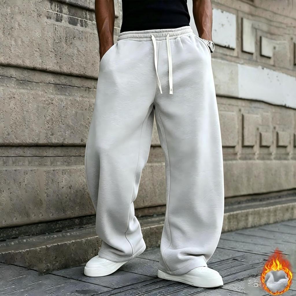 Men's Oversized Straight Leg Lined Sweatpants with Drapey Fit for Athletic Casual Wear