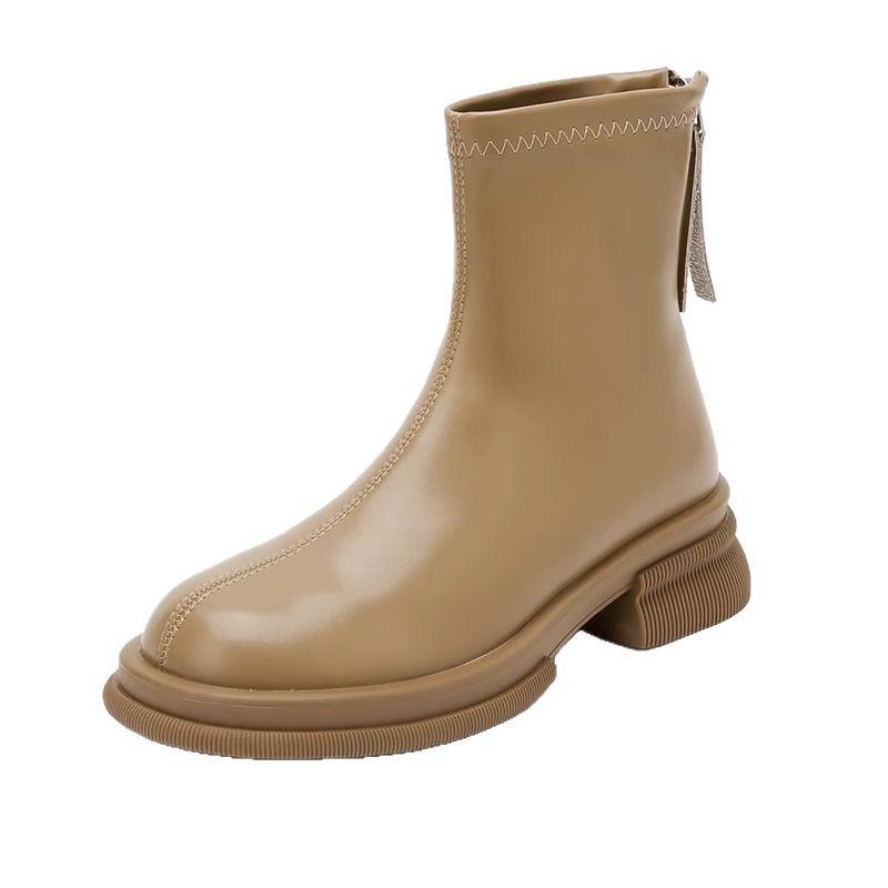 Leather brown short boots women's 2025 new spring and autumn single boots flat bottom super fire advanced Martin boots thin boots