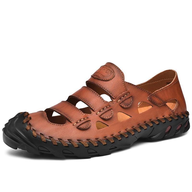 New Summer Closed Toe Men's Leather Sandals Genuine Leather Soft Bottom Beach Driving Hollow-out Plus Size Casual Shoes
