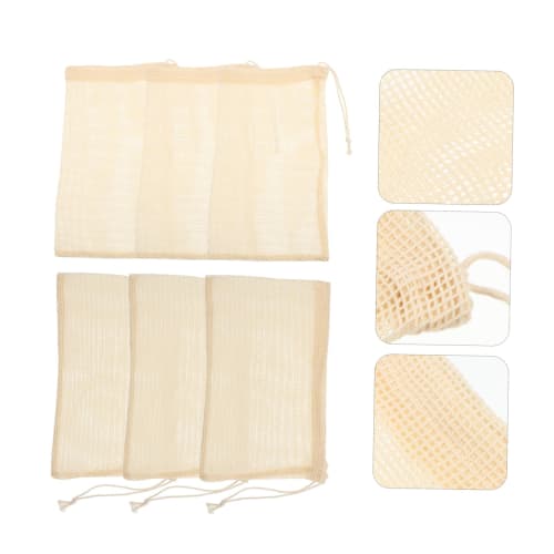 NUOBESTY 6-Piece Drawstring Net Bag, Organic Cotton Mesh Bag, Onion Tote, Cotton Mesh Shopping Drawstring Bag