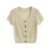 Fashion crew neck knitted sweater women's summer new American retro Spice Girl slim and thin cardigan short-sleeved T-shirt