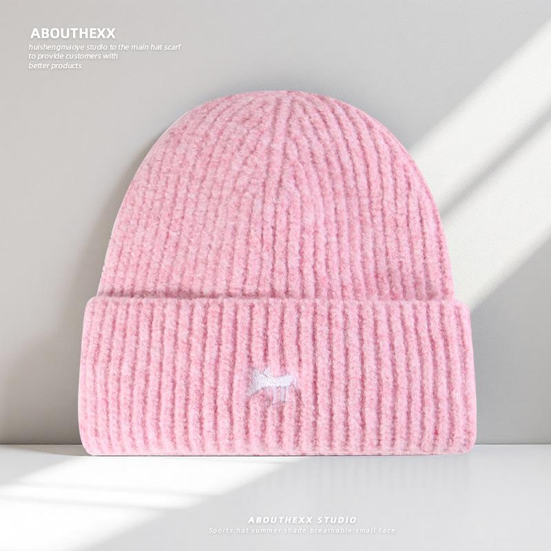 Couple Style Cute Cartoon Little Fox Embroidered Hat for Women Autumn and Winter Warm Knitted Hat Ear Protection Korean Style Woolen Hat for Men