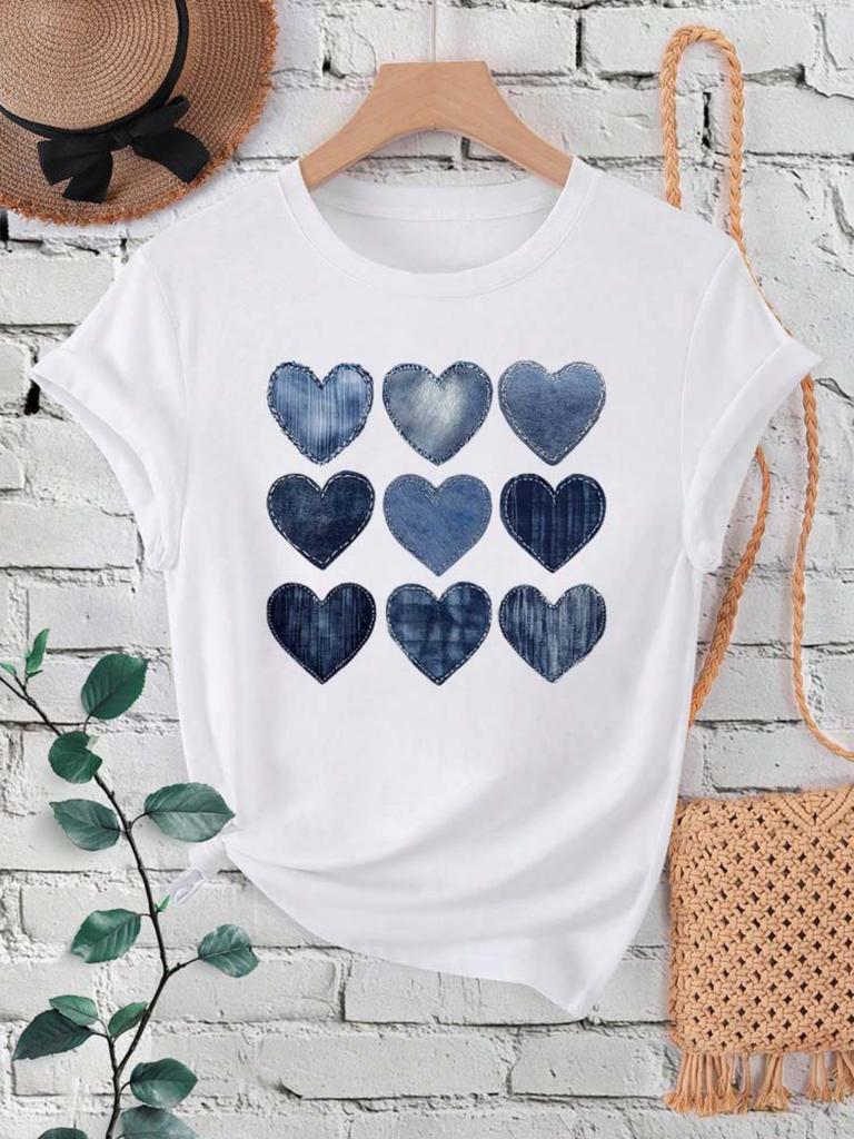 Tee Women Tshirt Short Sleeve Print Clothes Graphic T Shirt Heart Shape Clothing Fashion Female Top Daily Streetwear gifts