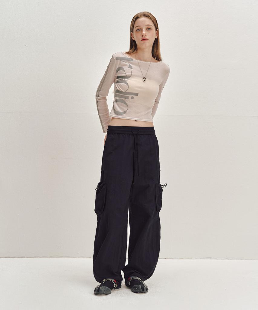 Sekeonmonollogeu Balloon Fit Nylon Cargo Carpenter Elastic Waist Pants [Black]_Sept062Black