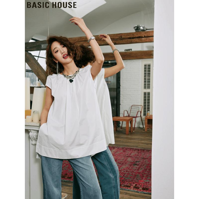 Basic House Paris Weekly French Style Loose Fit Short-Sleeve Blouse M