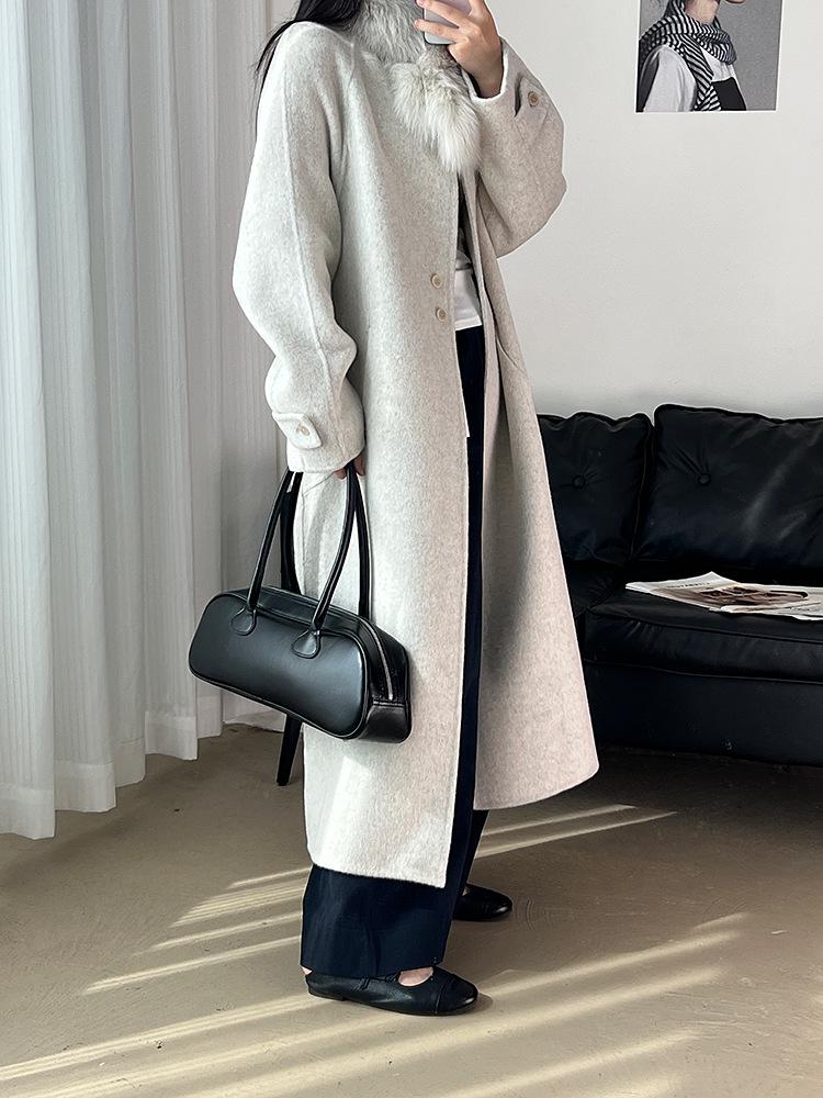 Ning Style Fox Fur & Wool Women's Mid-Length Coat - Soft Fluff, Quiet Beauty, Double-Sided for Autumn/Winter