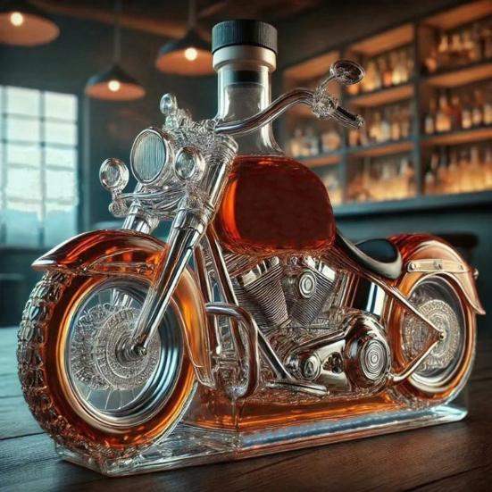 Motocyklová skleněná karafa na whisky Design motocyklu Láhev na víno Dekorativní láhev na whisky pro milovníky motocyklů Barový stůl Kuchyňské použití