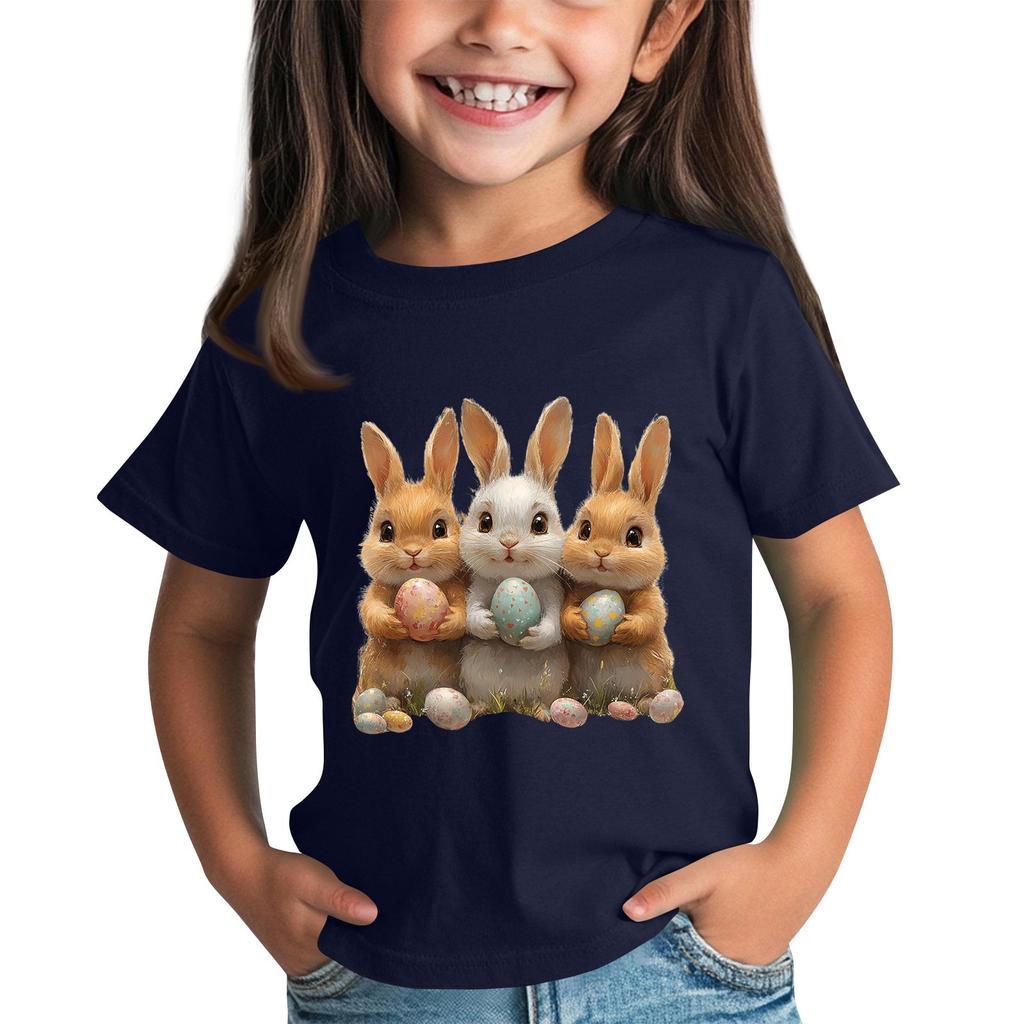 Tricou cu mânecă scurtă și gât pentru copii, cu imprimeu animal, top casual zilnic