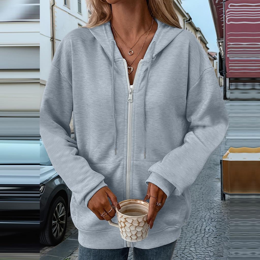 Women's Loose Hooded Sweatshirt Zipper Cardigan Jacket