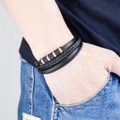 Punkstil Svart Lager-Armband för Herr för Vardaglig Festklädsel Flätat Läderarmband populärt - Justerbart Smyckestillbehör