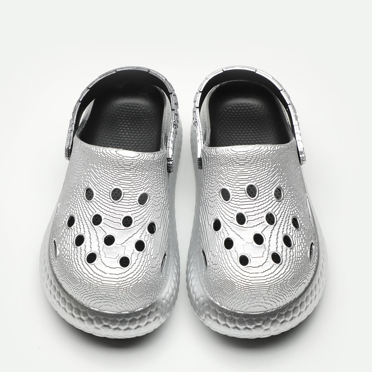 Женские туфли с отверстиями новинка лета уличная одежда увеличивающие рост нескользящие с закрытым носком шлепанцы высокая ценность парные дышащие пляжные туфли 36-37 3098₽