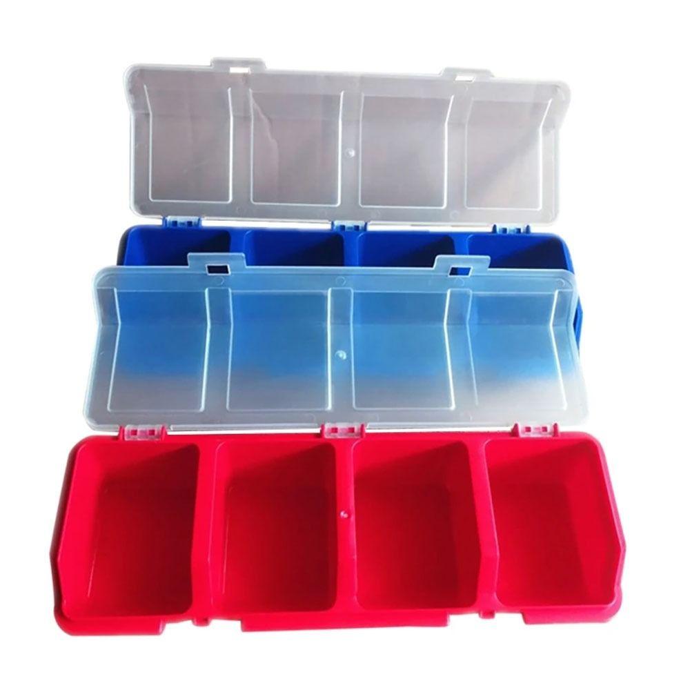 1 Stück Langlebige 4-Fächer Teileaufbewahrungsbox mit Deckel Blau Rot Schraubenorganizer Box Display Kunststoff Werkzeugteil Behälter Box