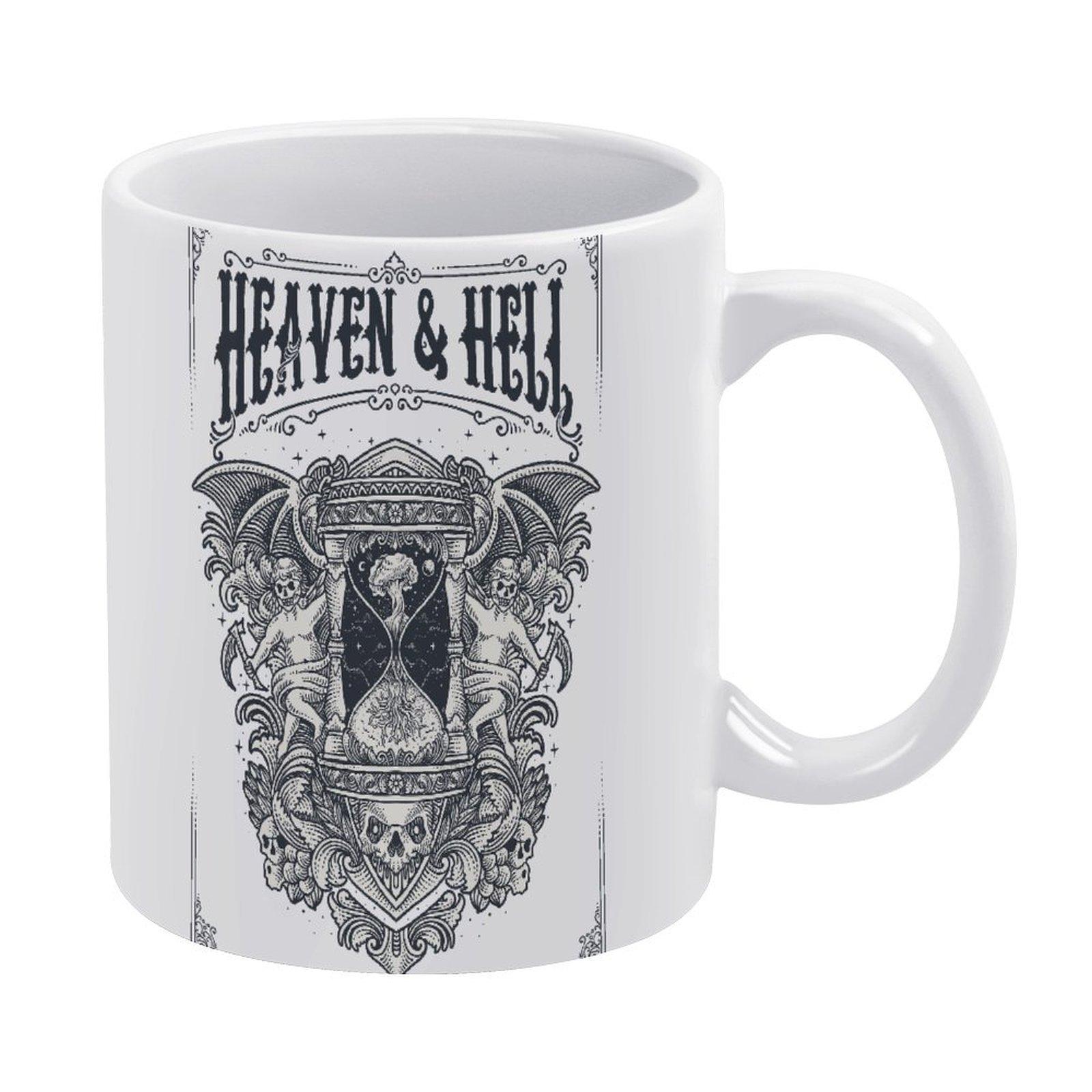 11oz White Ceramic Mug with Heat-Resistant Body and Double-Sided Printing, Smooth Grip for Hot Drinks and Office Use