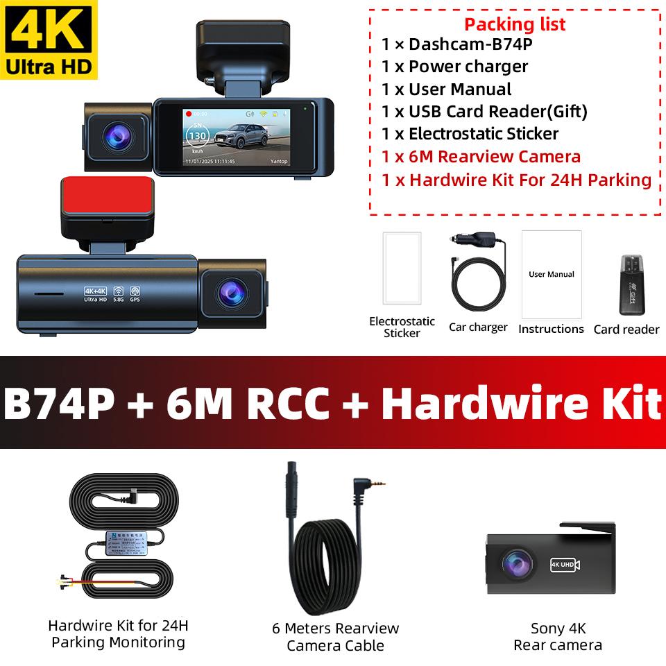Acceo 4K Dual Dash Cam Built In WiFi GPS Optional 4K Rear Camera Car Recorder with Night Vision 24H Parking Mode WDR Technology