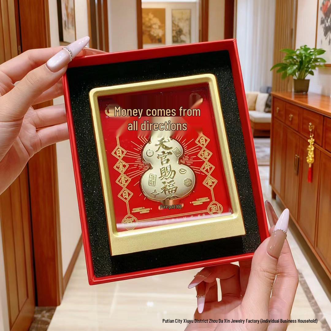 999 Pure Gold Lucky Cat Ornament - High-Grade Riches Charm for Living Room Without Gold