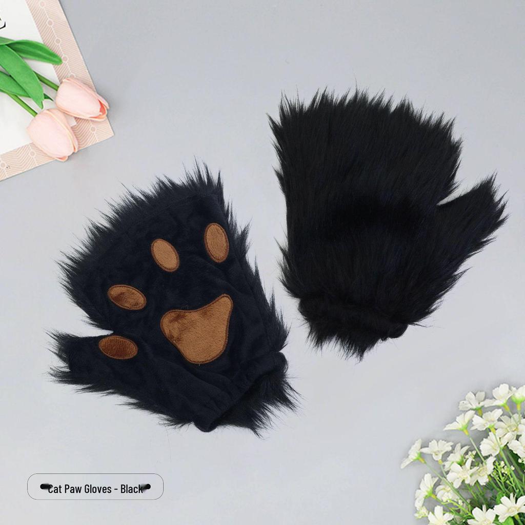 Weihnachts-Cosplay-Set: Niedliche Bärenpfoten-Handschuhe & Plüsch Waschbär Halbmaske