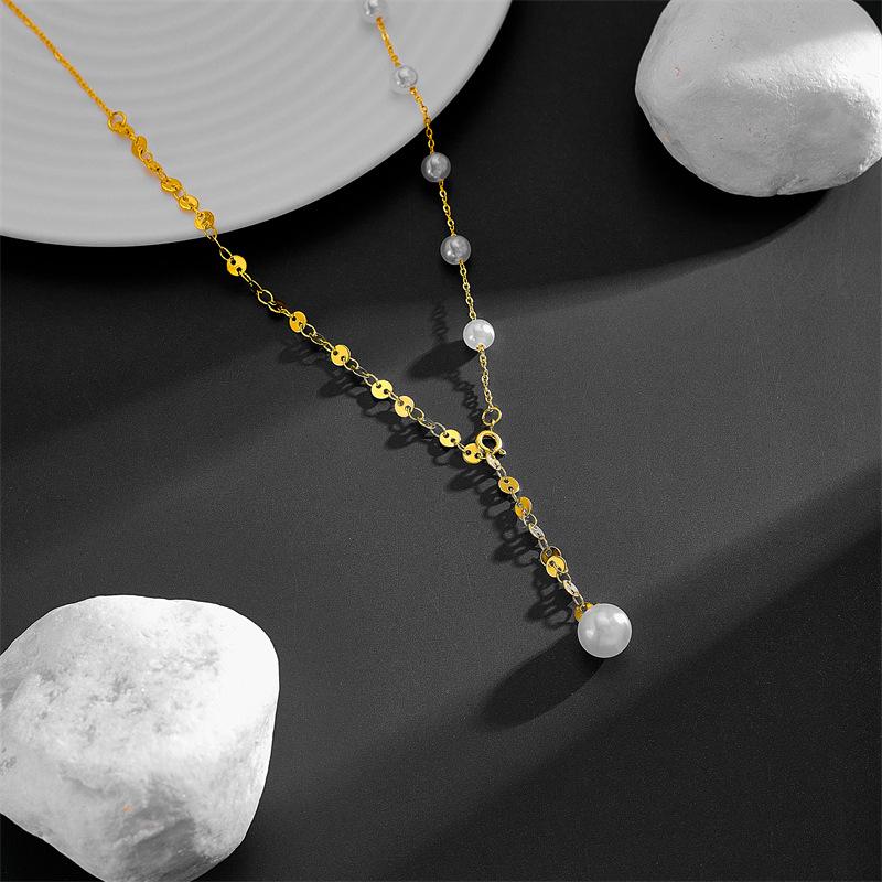 Koreanischer Stil Titan Herz Halskette - Doppellagige Perlen Schlüsselbein Kette, 3D Glatte Oberfläche, Farbbeständig, Einfaches & Elegantes Design