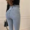WTEMPO Large Size Solid Color Jeans for Women In All Four Seasons Retro Tight Fitting High Waist Denim Pencil Pants