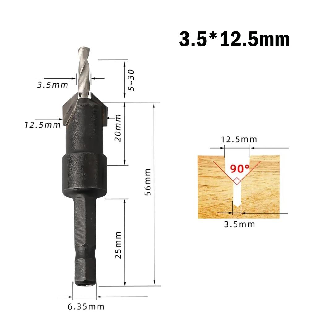 1Pc Countersink Drill Bit Salad Step Drill Bit 2/2.5/2.8/3.25/3.5mm Bit Head Hex Shank For Woodworking Hole Punching Carpentry