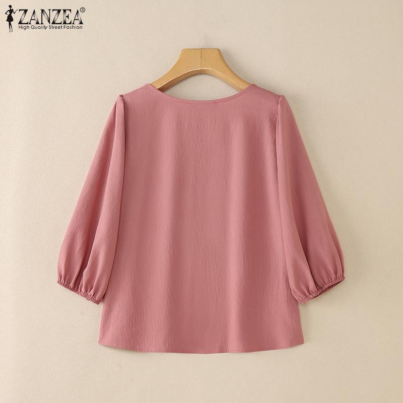 ZANZEA Women Square Collar Summer Casual 3/4 Sleeve Blouse