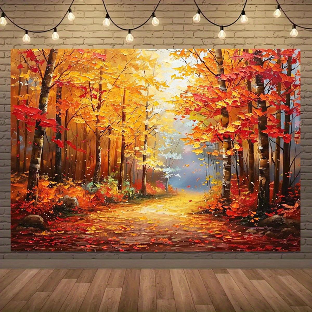 1 Magical Autumn Path Large Background Banner - Vibrant Fall Leaves Design 150X100