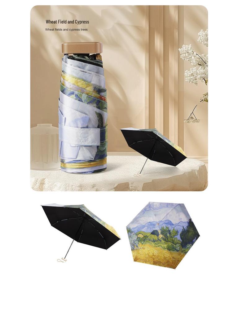 Kompakter UPF50+ Sonn- und Regenschirm für Damen - Mini Flach, 6-fach faltbar, Taschenformat, UV-Schutz, Ideal für Studenten.