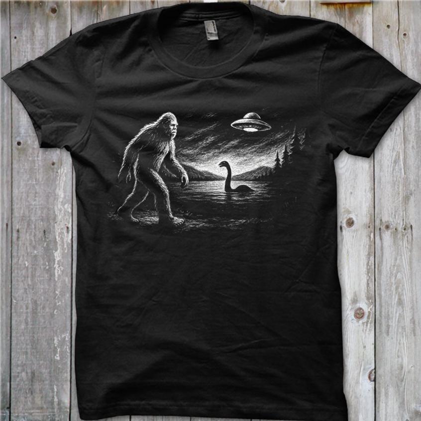 

Bigfoot Nessie UFO Shirt | Cryptid T-Shirt | Sasquatch Loch Ness Monster Tee | M