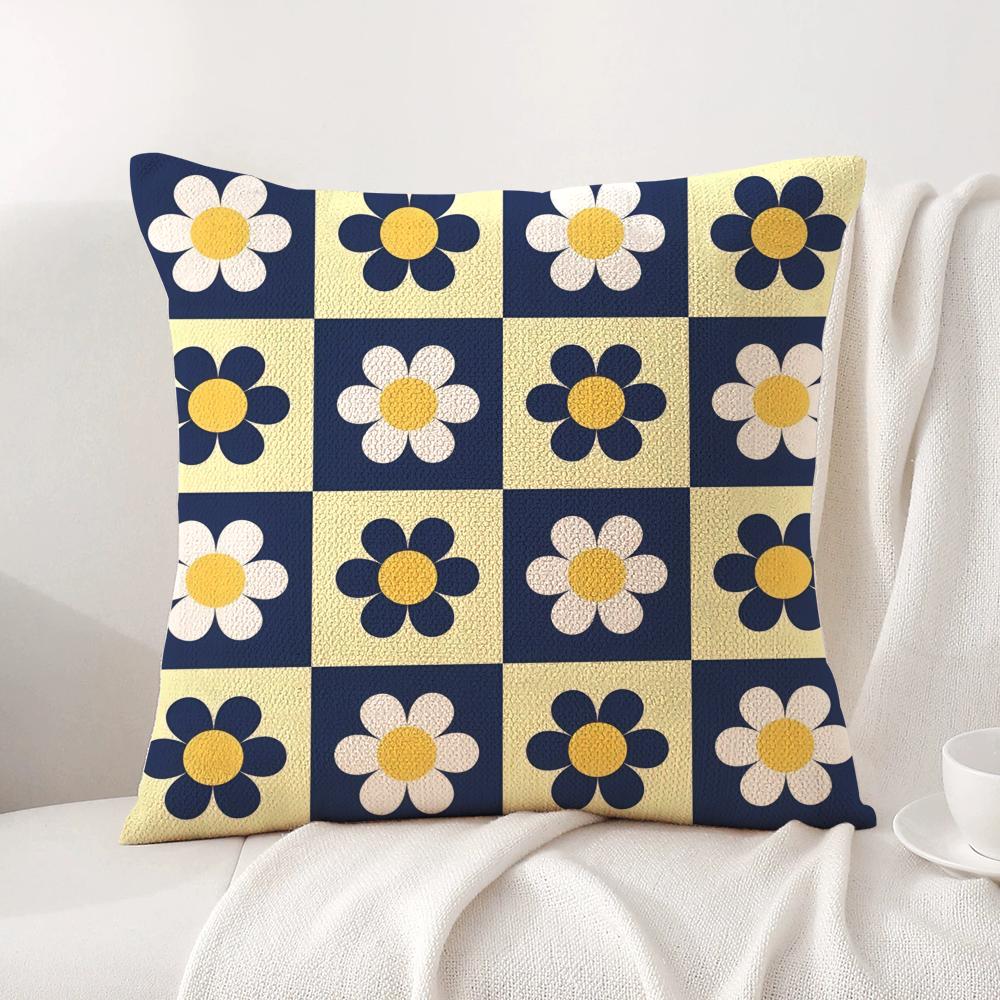 Sweet Geometrical Florals Cushion Cover Natural Linen Organic Fabric DoubleSided Printing Sofa Home Decor Gift Pillow Cover
