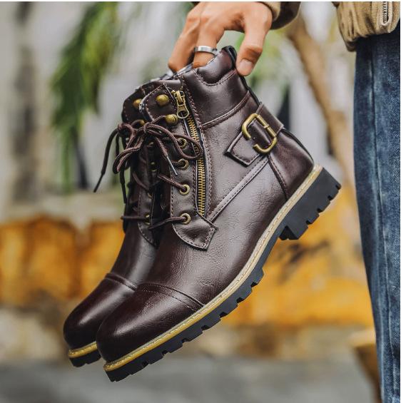 

Мужские мотоциклетные кожаные ботинки на двойной молнии, квадратный каблук, мужская обувь, модный дизайн для отдыха, мужские велосипедные ботинки 2025 осень-зима 48 коричневый
