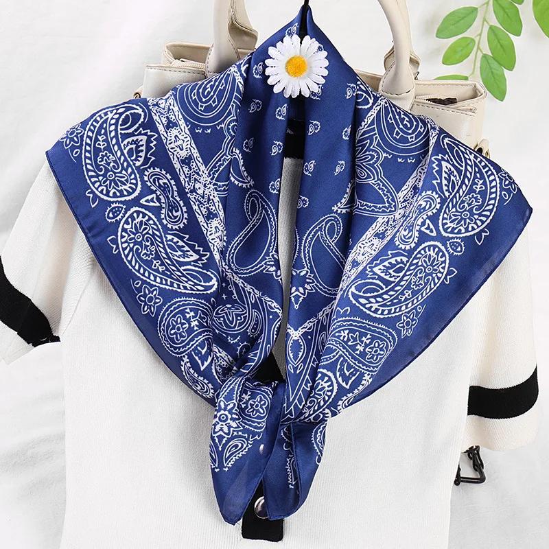 70cm Bandana Head Scarf For Women Fashion Paisley Print Handkerchief Silk Satin Hijab Scarfs Female Square Neck Scarves Dropship