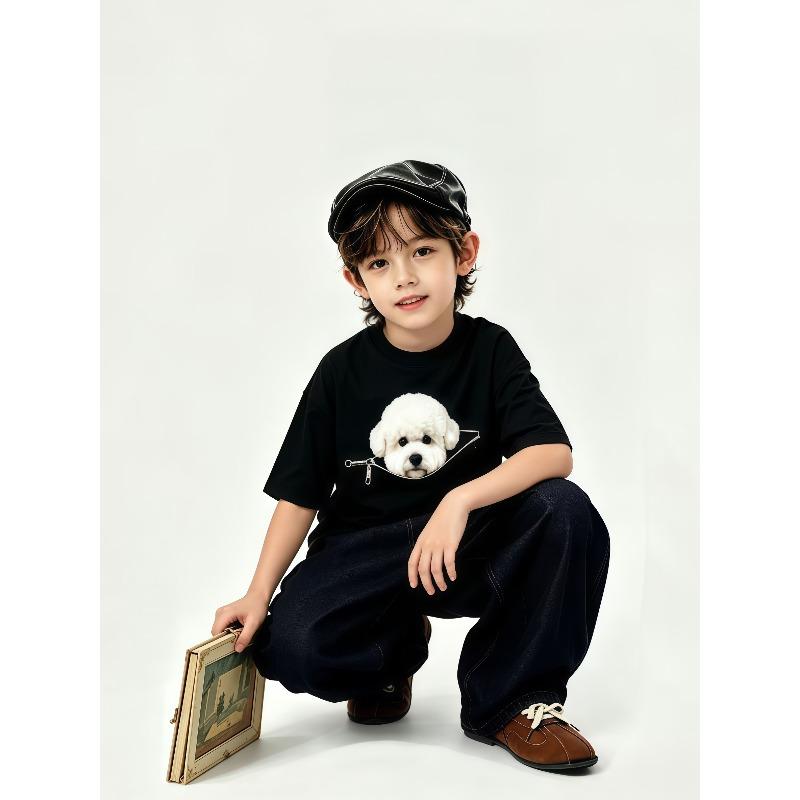 Casual Panda Print Children's Short Sleeved Round Neck Fitting Men's and Women's Universal Handsome Top Parent-child T-shirt