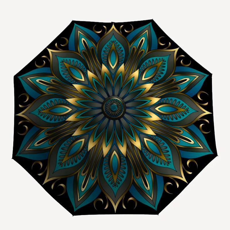 

1PC Mandala Artwork Automatic Open/close Umbrella with 8-Rib Structure for Women/Men, All-Season Use - Fashion Lovers yy250919033